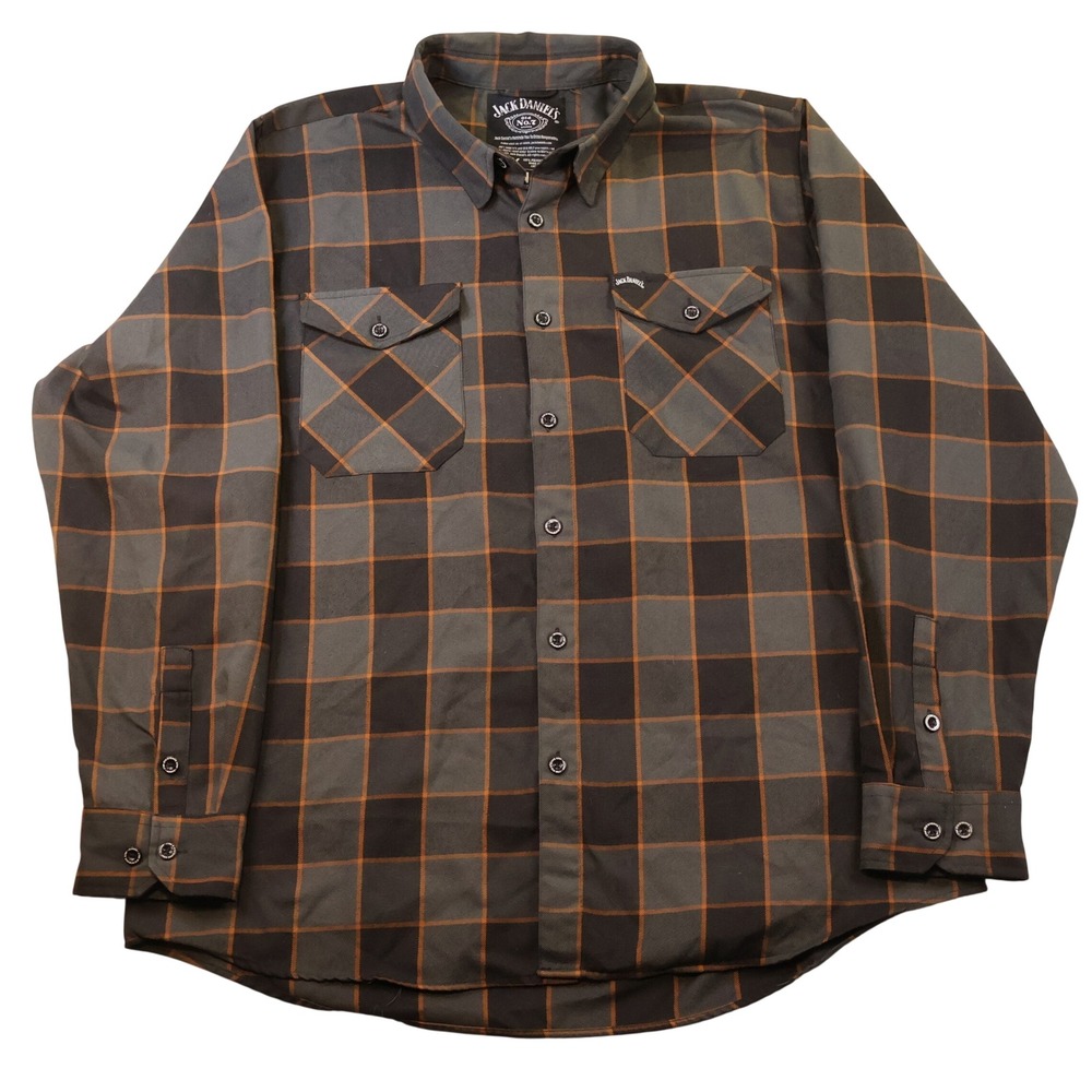 Dixxon Mens 2XL Flannel Shirt Jack Daniels Klock Werks Plaid Black‎ Orange Grey